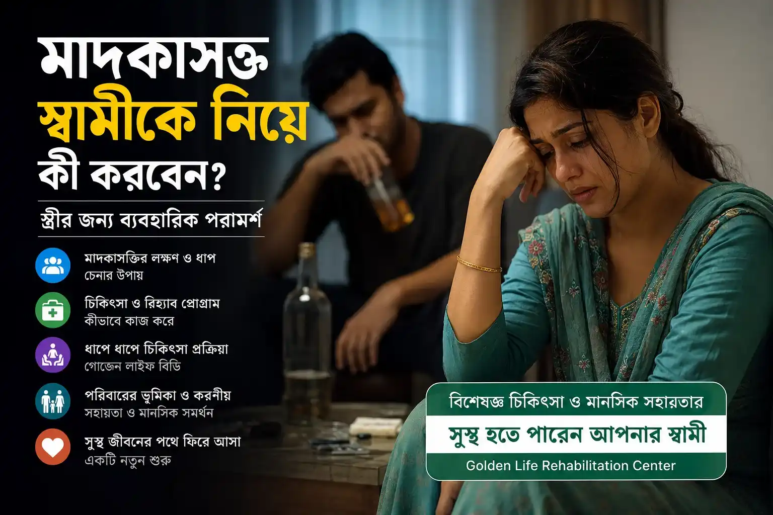 মাদকাসক্ত স্বামীকে নিয়ে চিন্তিত স্ত্রী — মাদকাসক্তি চিকিৎসা ও রিহ্যাব গাইড বাংলাদেশ