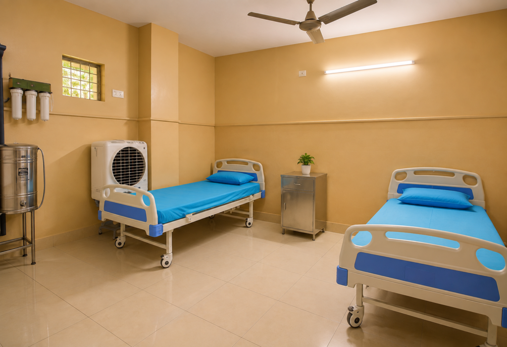 Accomodation block - spacious, well-maintained recovery spaces.